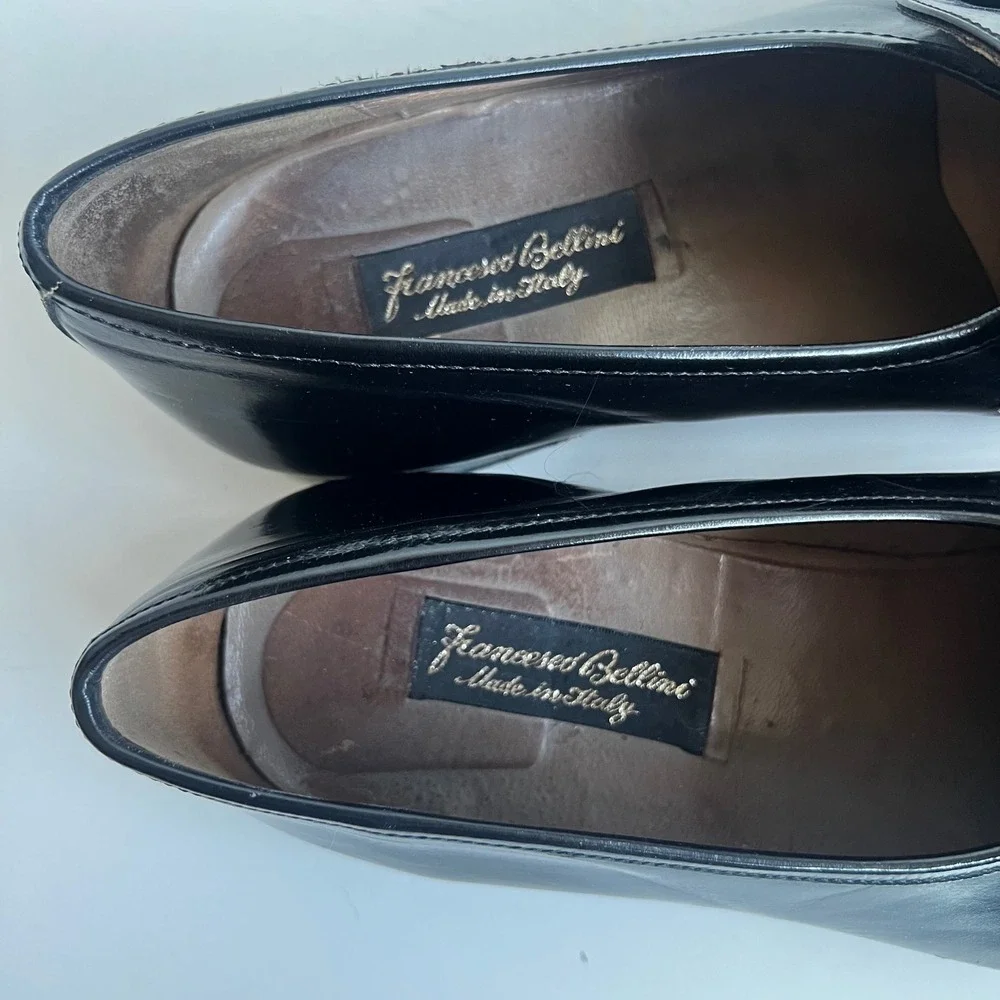 Francesco Bellini Vintage Black Leather Tassel Loafers Made in Italy Size 12 M